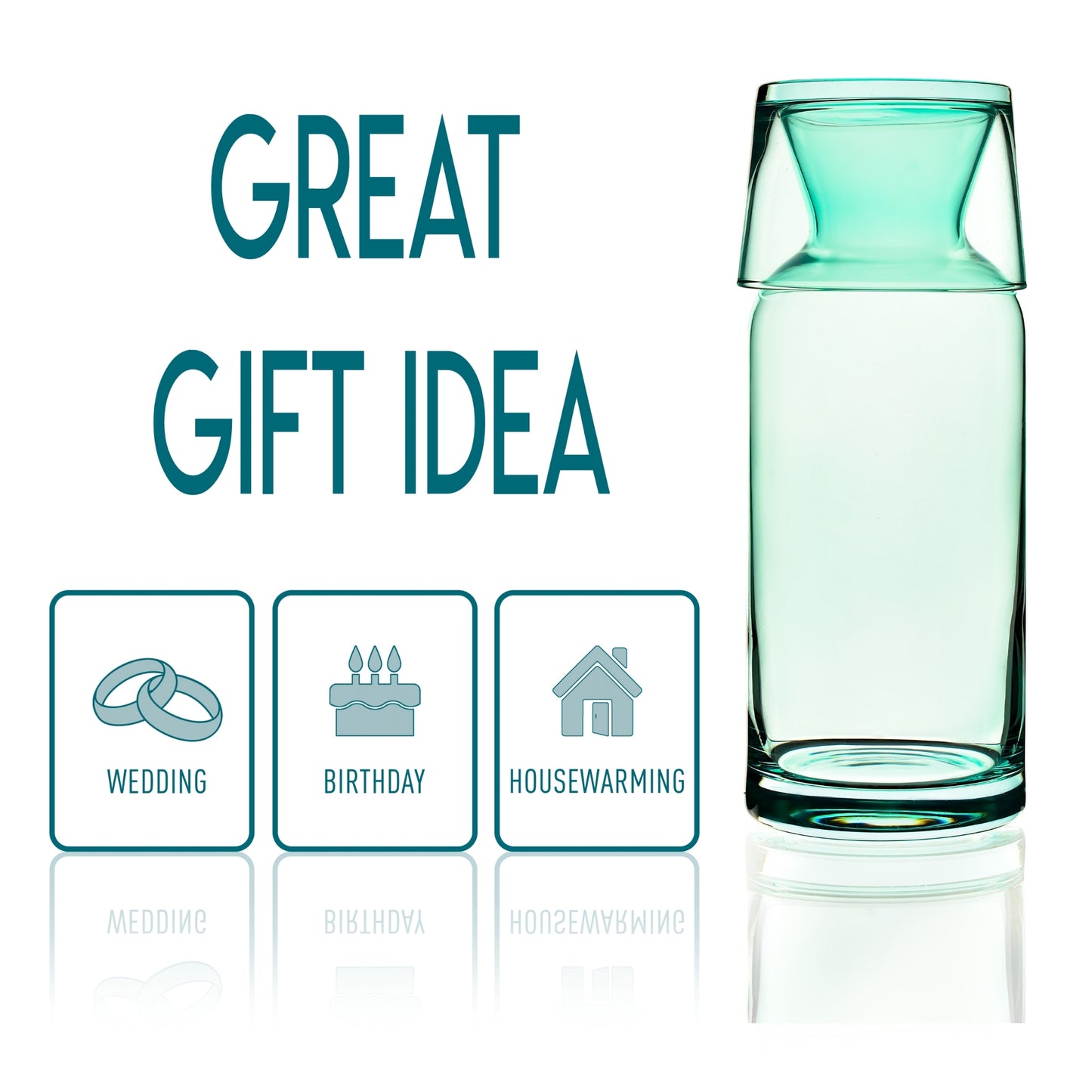 Sea Green Bedside Water Carafe and Glass Set 23.6 Oz