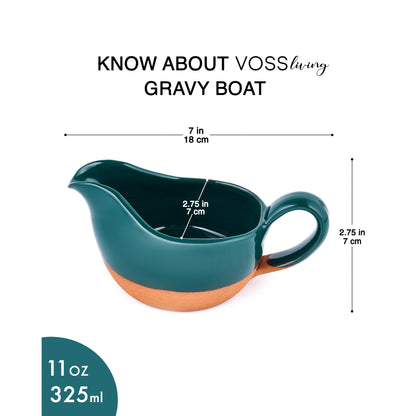 Sea Green Gravy Boat Hand Crafted Terracotta Clay with Ergonomic Handle 11 Oz