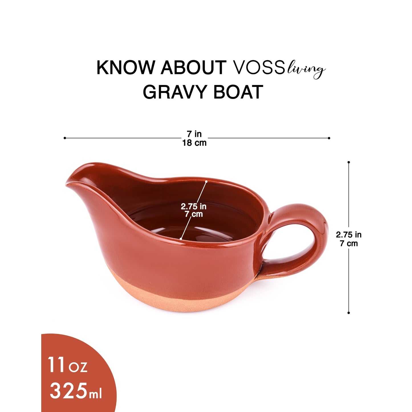 Brown Gravy Boat Hand Crafted Terracotta Clay with Ergonomic Handle 11 Oz