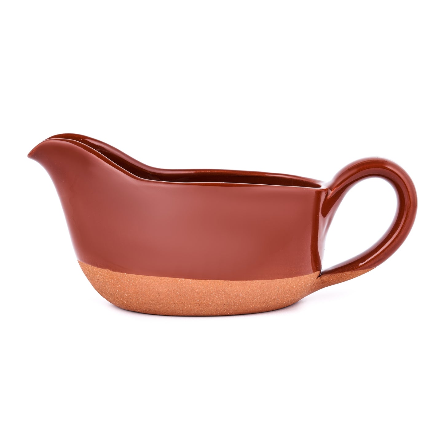 Brown Gravy Boat Hand Crafted Terracotta Clay with Ergonomic Handle 11 Oz
