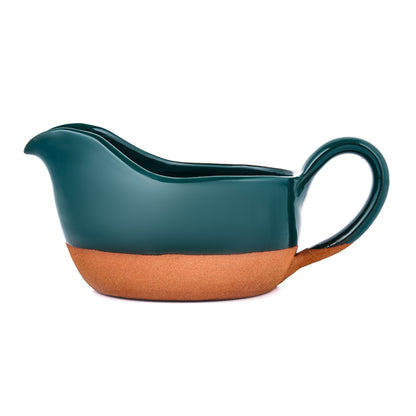 Sea Green Gravy Boat Hand Crafted Terracotta Clay with Ergonomic Handle 11 Oz