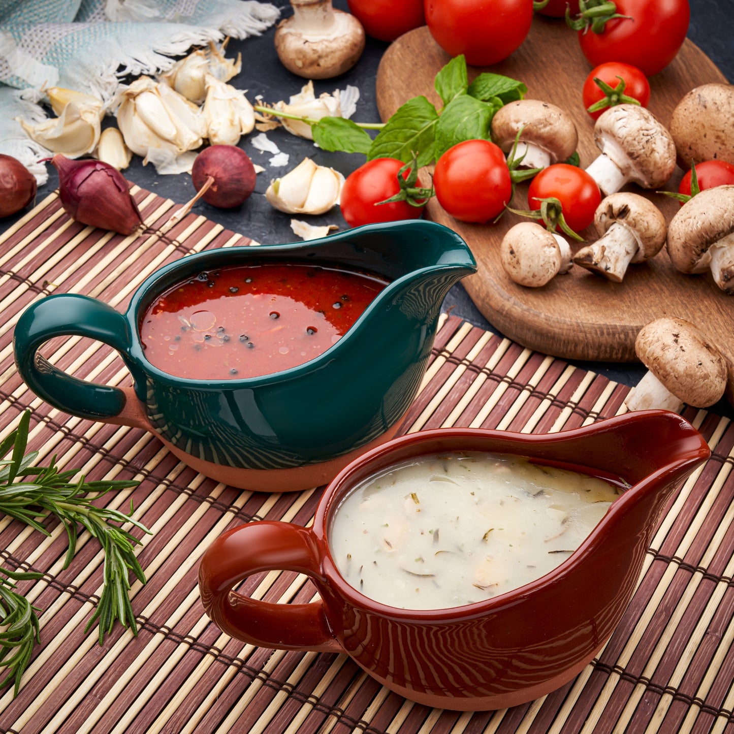 Brown Gravy Boat Hand Crafted Terracotta Clay with Ergonomic Handle 11 Oz