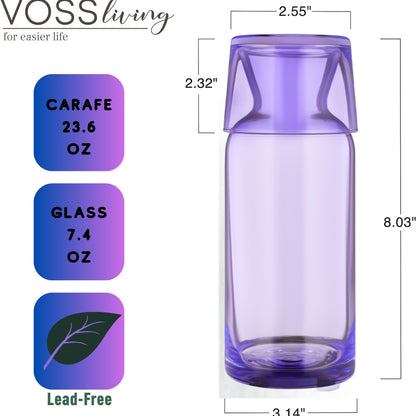 Cobalt Violet Bedside Water Carafe and Glass Set 23.6 Oz