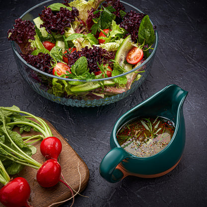 Sea Green Gravy Boat Hand Crafted Terracotta Clay with Ergonomic Handle 11 Oz