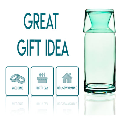 Sea Green Bedside Water Carafe and Glass Set 23.6 Oz