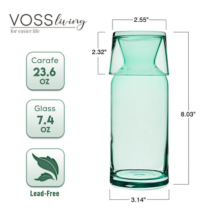 Sea Green Bedside Water Carafe and Glass Set 23.6 Oz